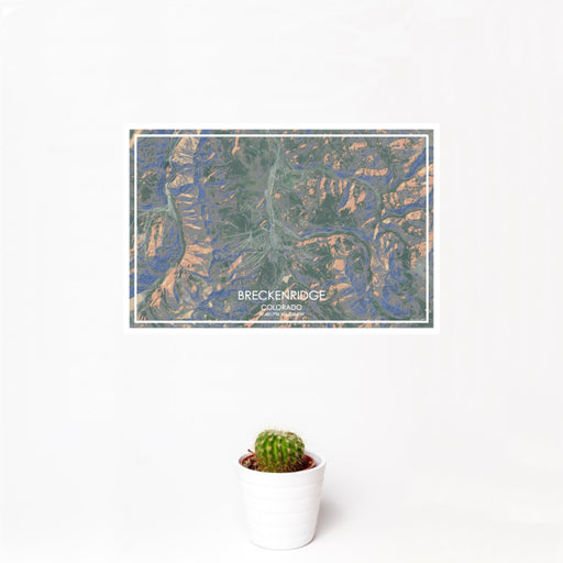 12x18 Breckenridge Colorado Map Print Landscape Orientation in Afternoon Style With Small Cactus Plant in White Planter