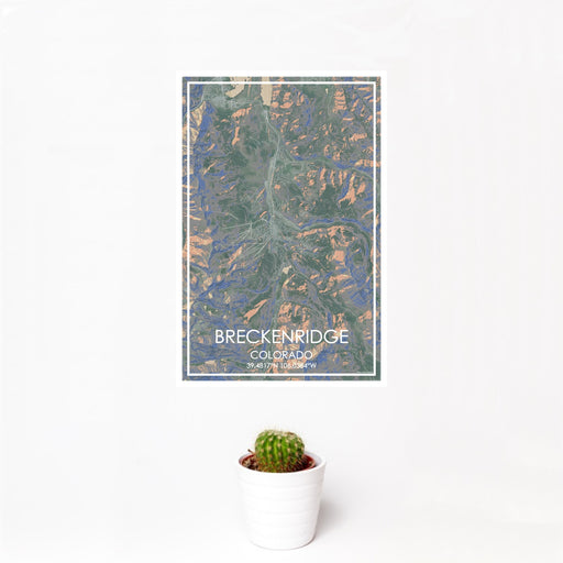 12x18 Breckenridge Colorado Map Print Portrait Orientation in Afternoon Style With Small Cactus Plant in White Planter