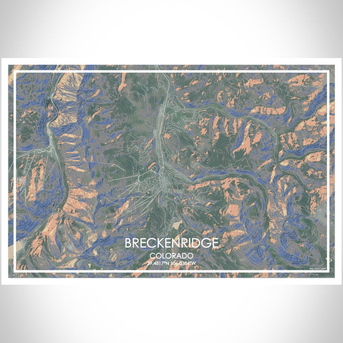 Breckenridge Colorado Map Print Landscape Orientation in Afternoon Style With Shaded Background