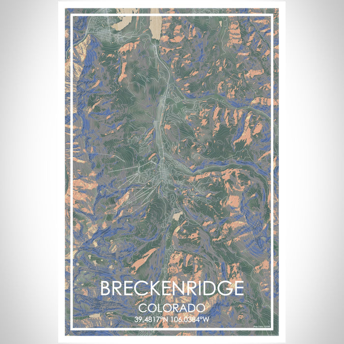 Breckenridge Colorado Map Print Portrait Orientation in Afternoon Style With Shaded Background