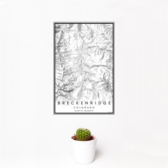 12x18 Breckenridge Colorado Map Print Portrait Orientation in Classic Style With Small Cactus Plant in White Planter