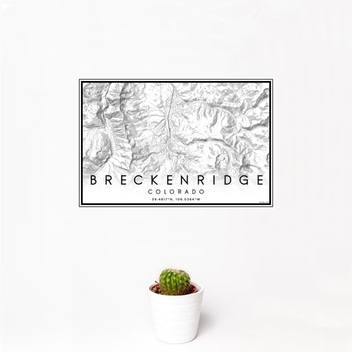 12x18 Breckenridge Colorado Map Print Landscape Orientation in Classic Style With Small Cactus Plant in White Planter
