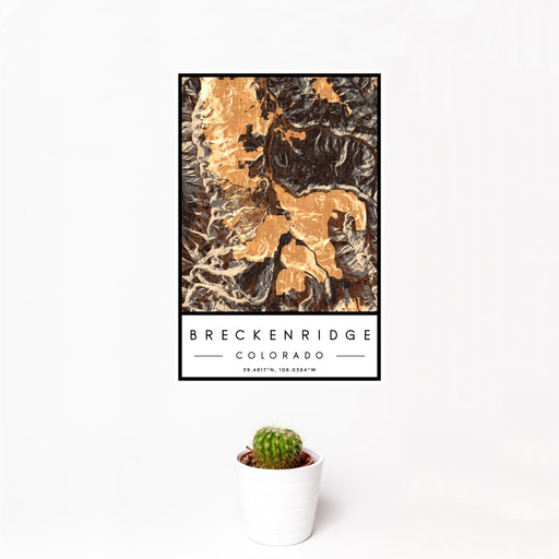12x18 Breckenridge Colorado Map Print Portrait Orientation in Ember Style With Small Cactus Plant in White Planter