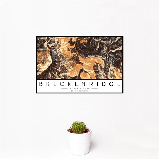 12x18 Breckenridge Colorado Map Print Landscape Orientation in Ember Style With Small Cactus Plant in White Planter