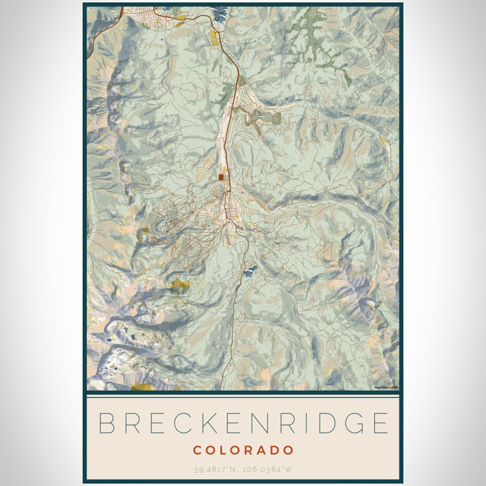 Breckenridge Colorado Map Print Portrait Orientation in Woodblock Style With Shaded Background