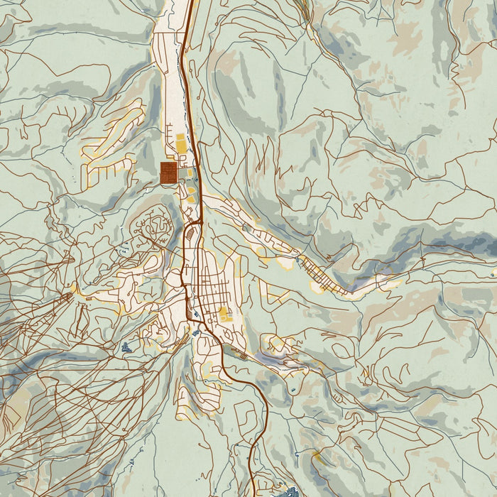 Breckenridge Colorado Map Print in Woodblock Style Zoomed In Close Up Showing Details