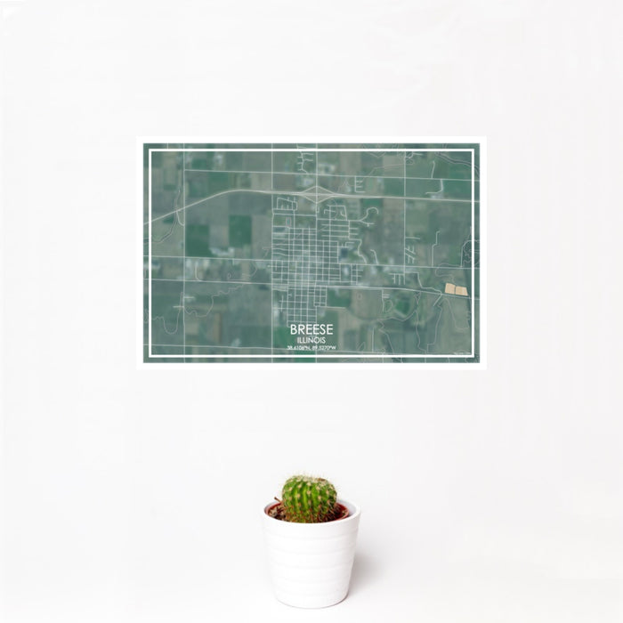 12x18 Breese Illinois Map Print Landscape Orientation in Afternoon Style With Small Cactus Plant in White Planter