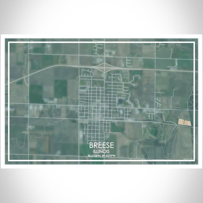 Breese Illinois Map Print Landscape Orientation in Afternoon Style With Shaded Background