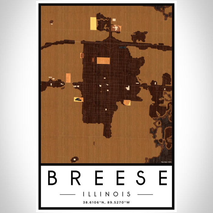 Breese Illinois Map Print Portrait Orientation in Ember Style With Shaded Background