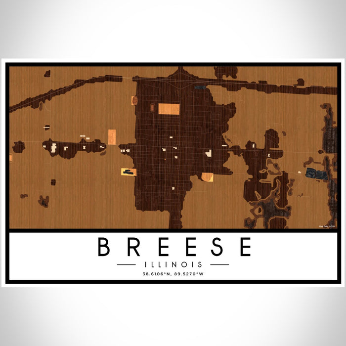 Breese Illinois Map Print Landscape Orientation in Ember Style With Shaded Background