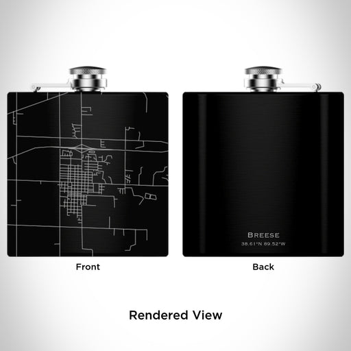 Rendered View of Breese Illinois Map Engraving on 6oz Stainless Steel Flask in Black