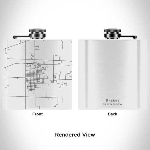 Rendered View of Breese Illinois Map Engraving on 6oz Stainless Steel Flask in White
