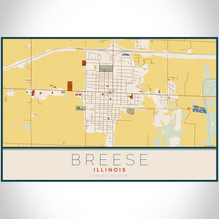 Breese Illinois Map Print Landscape Orientation in Woodblock Style With Shaded Background