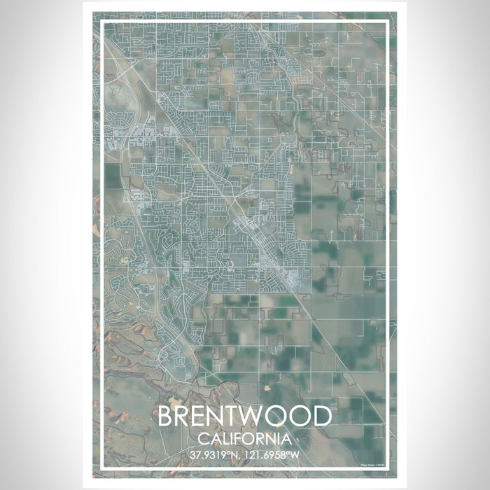Brentwood California Map Print Portrait Orientation in Afternoon Style With Shaded Background