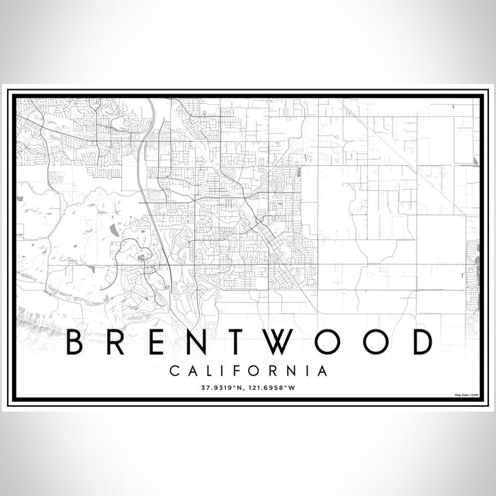 Brentwood California Map Print Landscape Orientation in Classic Style With Shaded Background