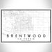 Brentwood California Map Print Landscape Orientation in Classic Style With Shaded Background