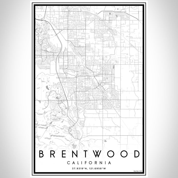 Brentwood California Map Print Portrait Orientation in Classic Style With Shaded Background