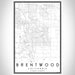 Brentwood California Map Print Portrait Orientation in Classic Style With Shaded Background