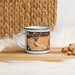 Left View Custom Brentwood California Map Enamel Mug in Ember on Table Top