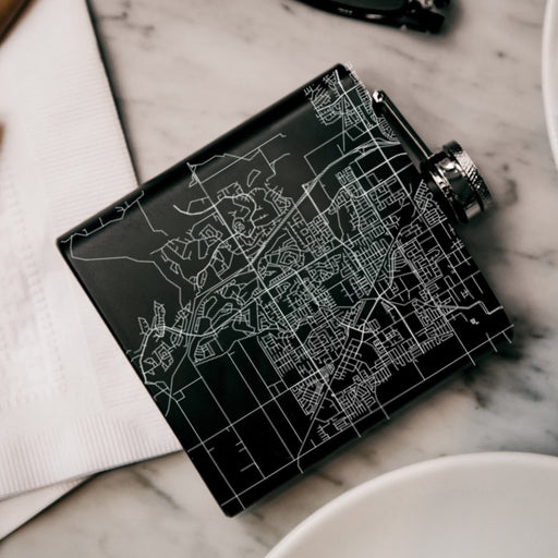 Brentwood California Custom Engraved City Map Inscription Coordinates on 6oz Stainless Steel Flask in Black