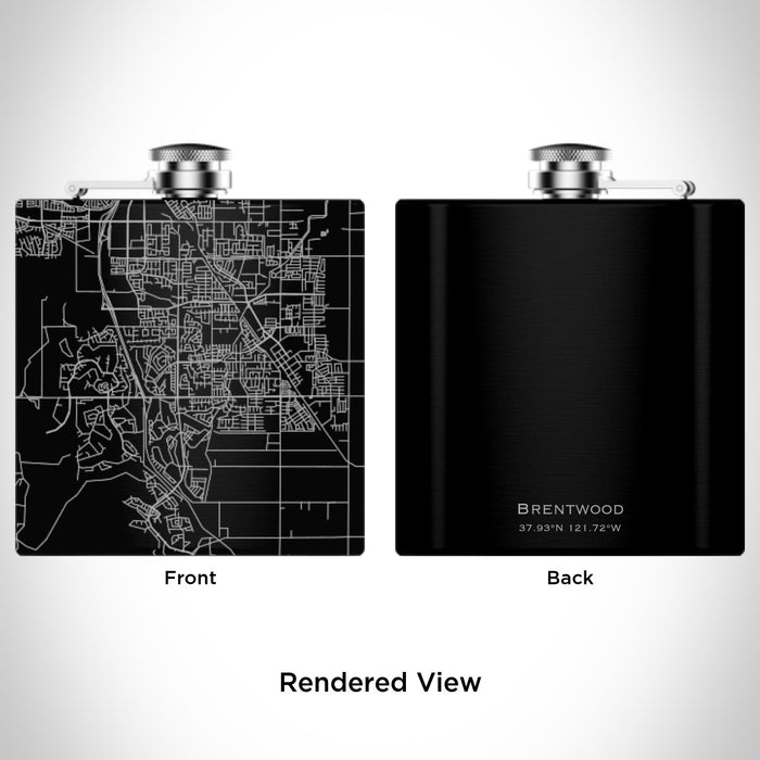 Rendered View of Brentwood California Map Engraving on 6oz Stainless Steel Flask in Black