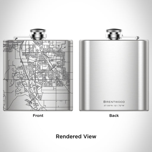 Rendered View of Brentwood California Map Engraving on 6oz Stainless Steel Flask