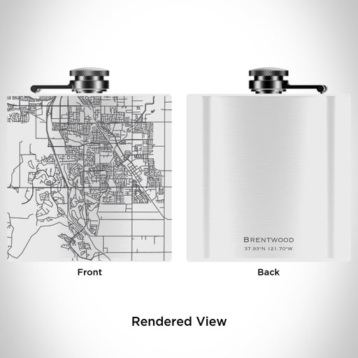 Rendered View of Brentwood California Map Engraving on 6oz Stainless Steel Flask in White