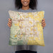 Person holding 18x18 Custom Brentwood California Map Throw Pillow in Woodblock