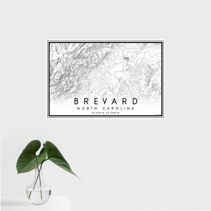 16x24 Brevard North Carolina Map Print Landscape Orientation in Classic Style With Tropical Plant Leaves in Water