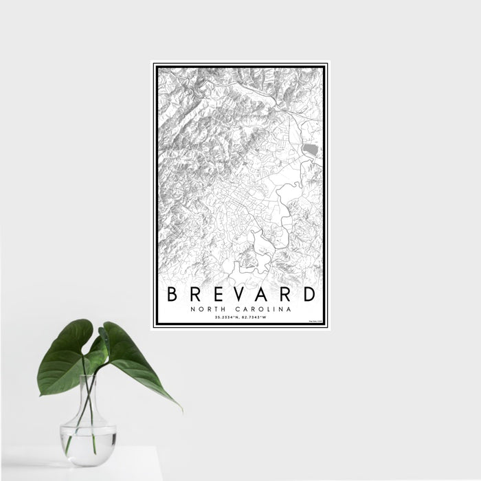 16x24 Brevard North Carolina Map Print Portrait Orientation in Classic Style With Tropical Plant Leaves in Water