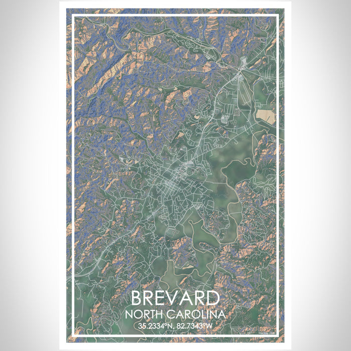 Brevard North Carolina Map Print Portrait Orientation in Afternoon Style With Shaded Background
