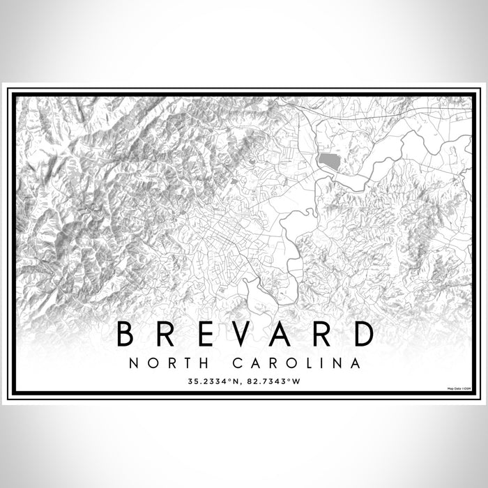 Brevard North Carolina Map Print Landscape Orientation in Classic Style With Shaded Background