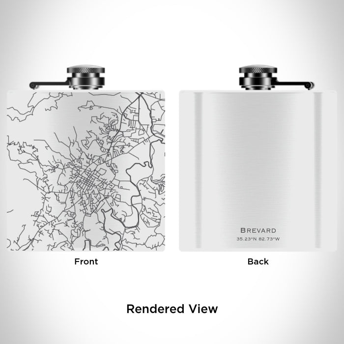 Rendered View of Brevard North Carolina Map Engraving on 6oz Stainless Steel Flask in White