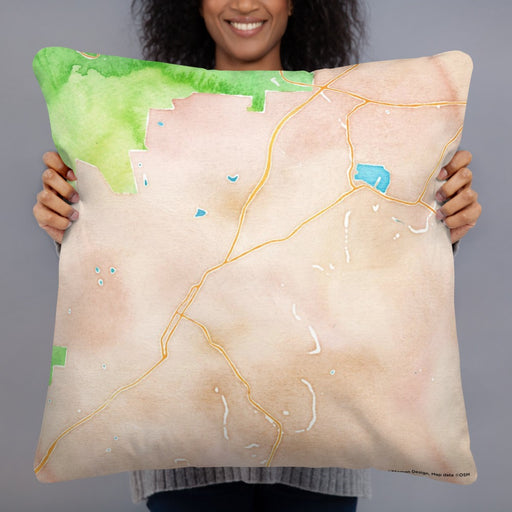 Person holding 22x22 Custom Brevard North Carolina Map Throw Pillow in Watercolor