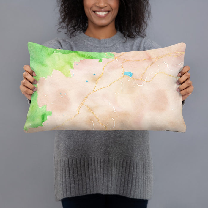 Person holding 20x12 Custom Brevard North Carolina Map Throw Pillow in Watercolor