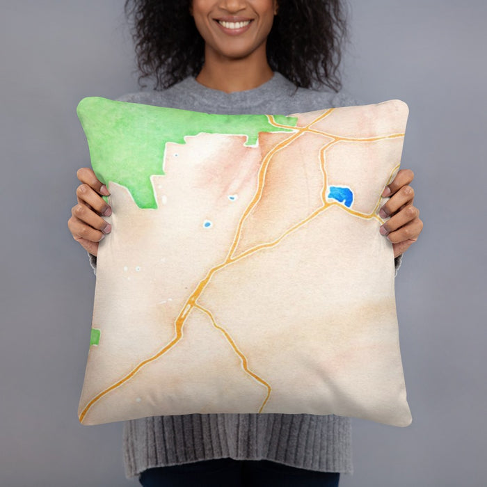 Person holding 18x18 Custom Brevard North Carolina Map Throw Pillow in Watercolor