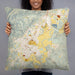 Person holding 22x22 Custom Brevard North Carolina Map Throw Pillow in Woodblock
