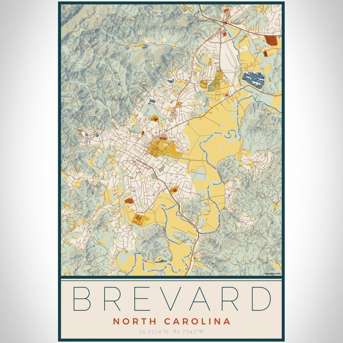 Brevard North Carolina Map Print Portrait Orientation in Woodblock Style With Shaded Background