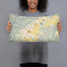 Person holding 20x12 Custom Brevard North Carolina Map Throw Pillow in Woodblock
