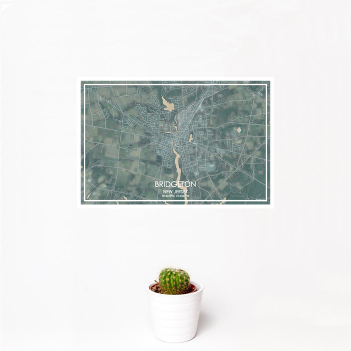 12x18 Bridgeton New Jersey Map Print Landscape Orientation in Afternoon Style With Small Cactus Plant in White Planter