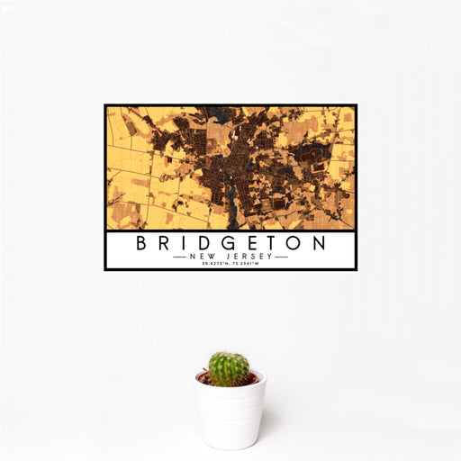12x18 Bridgeton New Jersey Map Print Landscape Orientation in Ember Style With Small Cactus Plant in White Planter