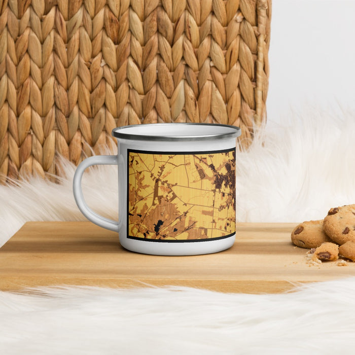 Left View Custom Bridgeton New Jersey Map Enamel Mug in Ember on Table Top