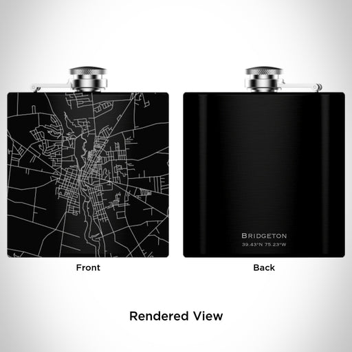 Rendered View of Bridgeton New Jersey Map Engraving on 6oz Stainless Steel Flask in Black