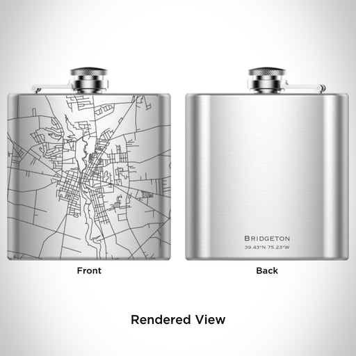 Rendered View of Bridgeton New Jersey Map Engraving on 6oz Stainless Steel Flask