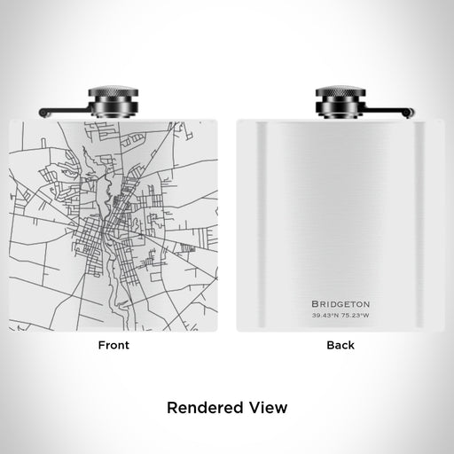 Rendered View of Bridgeton New Jersey Map Engraving on 6oz Stainless Steel Flask in White