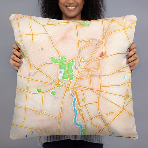 Person holding 22x22 Custom Bridgeton New Jersey Map Throw Pillow in Watercolor