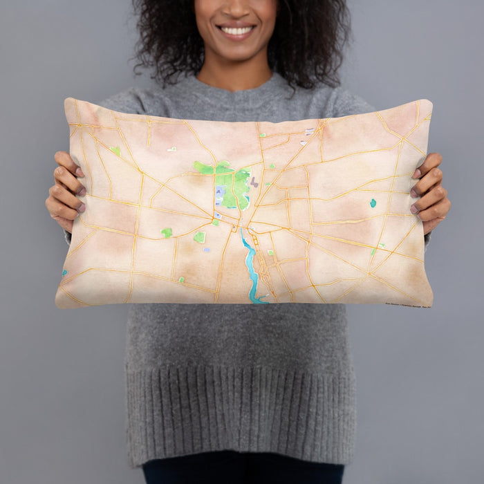 Person holding 20x12 Custom Bridgeton New Jersey Map Throw Pillow in Watercolor