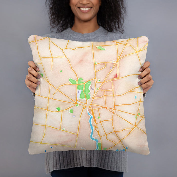 Person holding 18x18 Custom Bridgeton New Jersey Map Throw Pillow in Watercolor