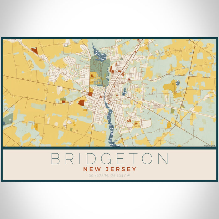Bridgeton New Jersey Map Print Landscape Orientation in Woodblock Style With Shaded Background
