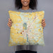 Person holding 18x18 Custom Bridgeton New Jersey Map Throw Pillow in Woodblock